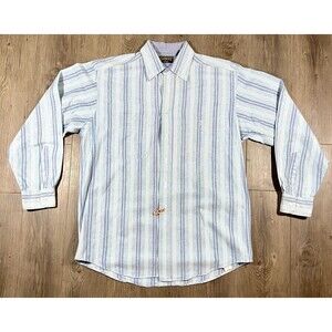 Tango By Max Raab Mens Vintage Button Down Long Sleeve Shirt Blue Striped 16-34